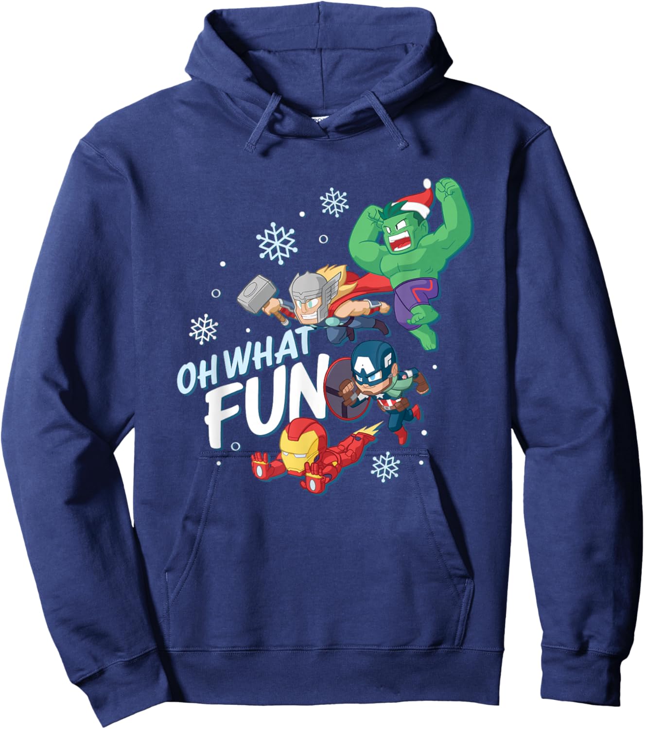 Marvel Christmas Oh What Fun Cute Avengers Big Chest Logo Hoodie - Hoodie | Navy