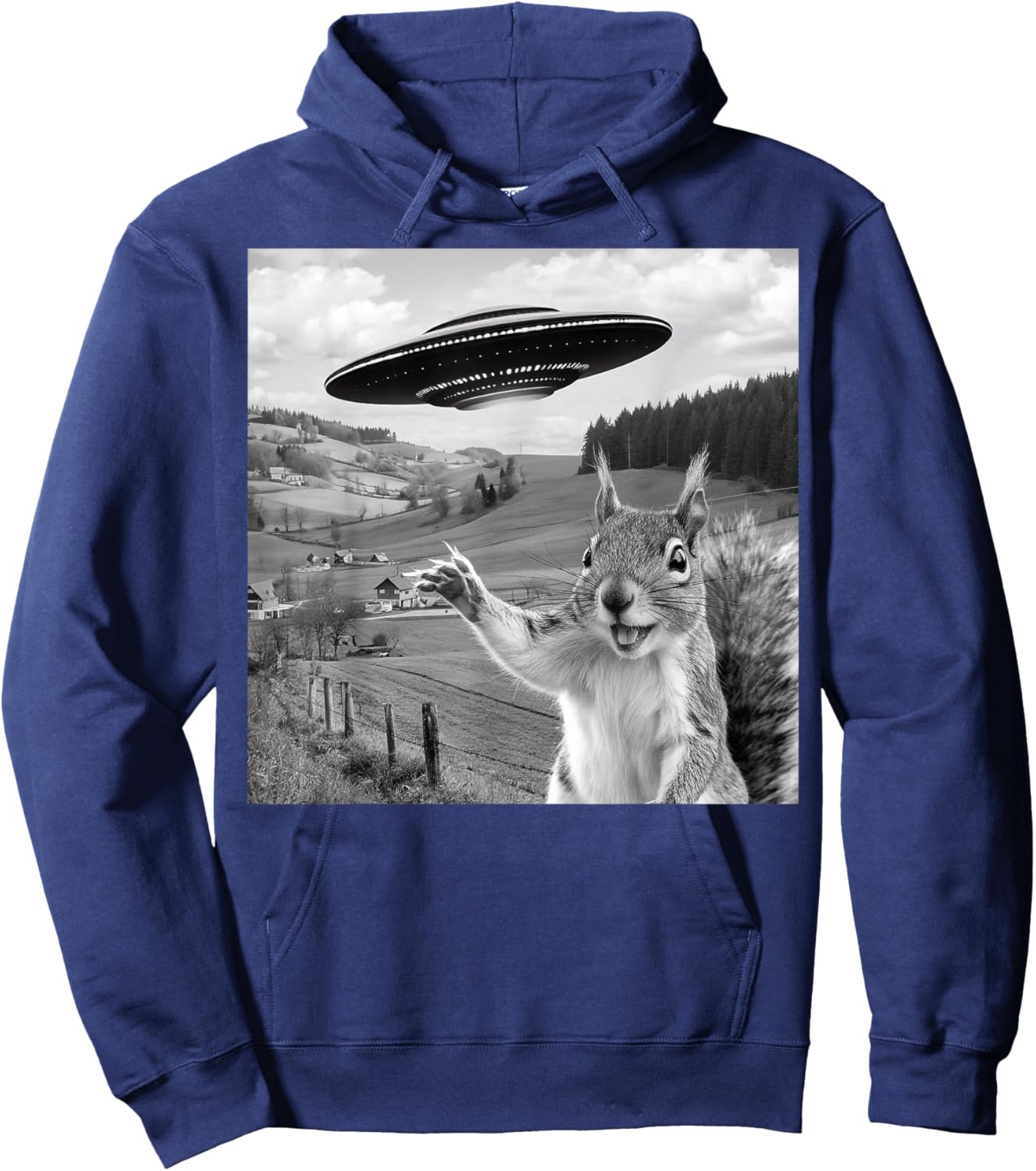 Squirrel Selfie With Alien UFO Funny Gifts Women Kid Hoodie - Hoodie | Navy