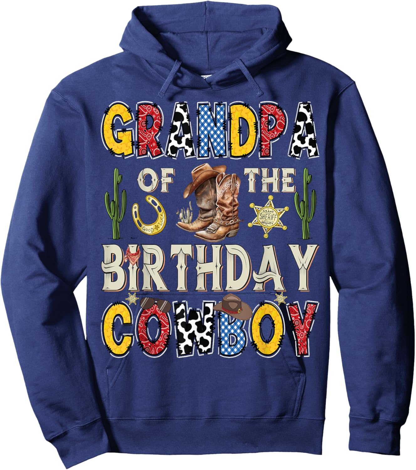Grandpa Of The Birthday CowBoy Rodeo Grandpa Western Hoodie - Hoodie | Navy