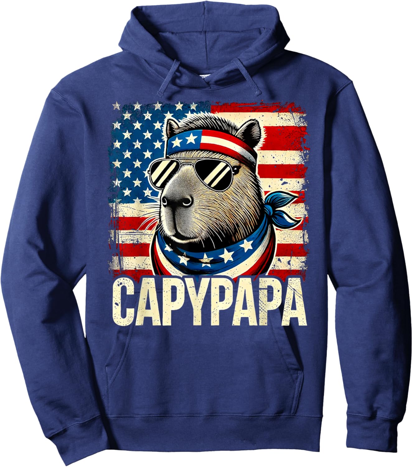 CapyPapa 4th of July American Flag Capybara Papa USA Hoodie - Hoodie | Navy