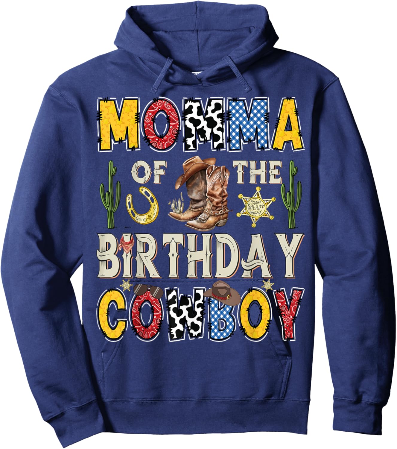 Momma Of The Birthday CowBoy Rodeo Momma Western Hoodie - Hoodie | Navy