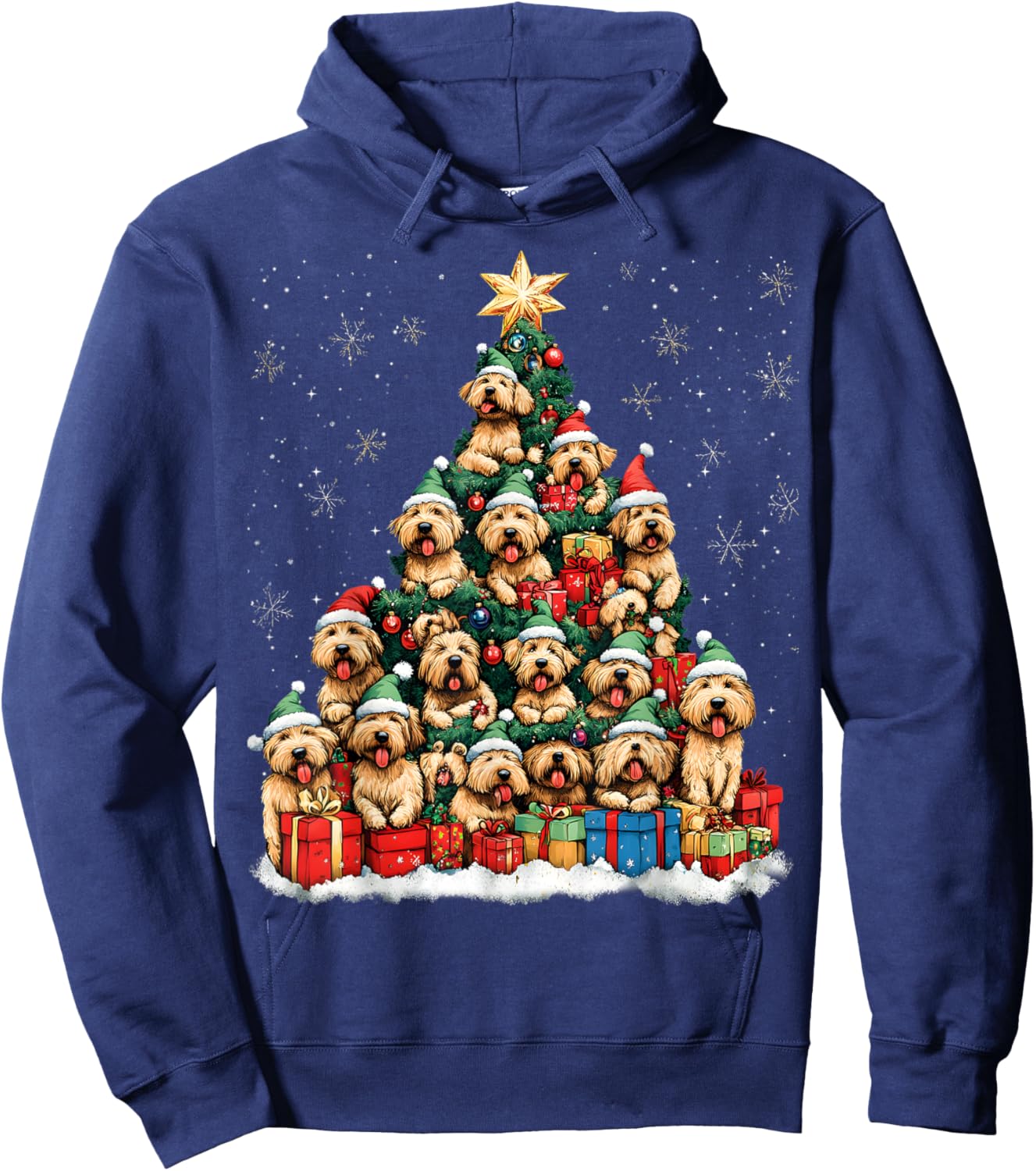 Soft Coated Wheaten Terrier Christmas Tree Dog Santa Dogmas Men Women Kids Hoodie - Hoodie | Navy