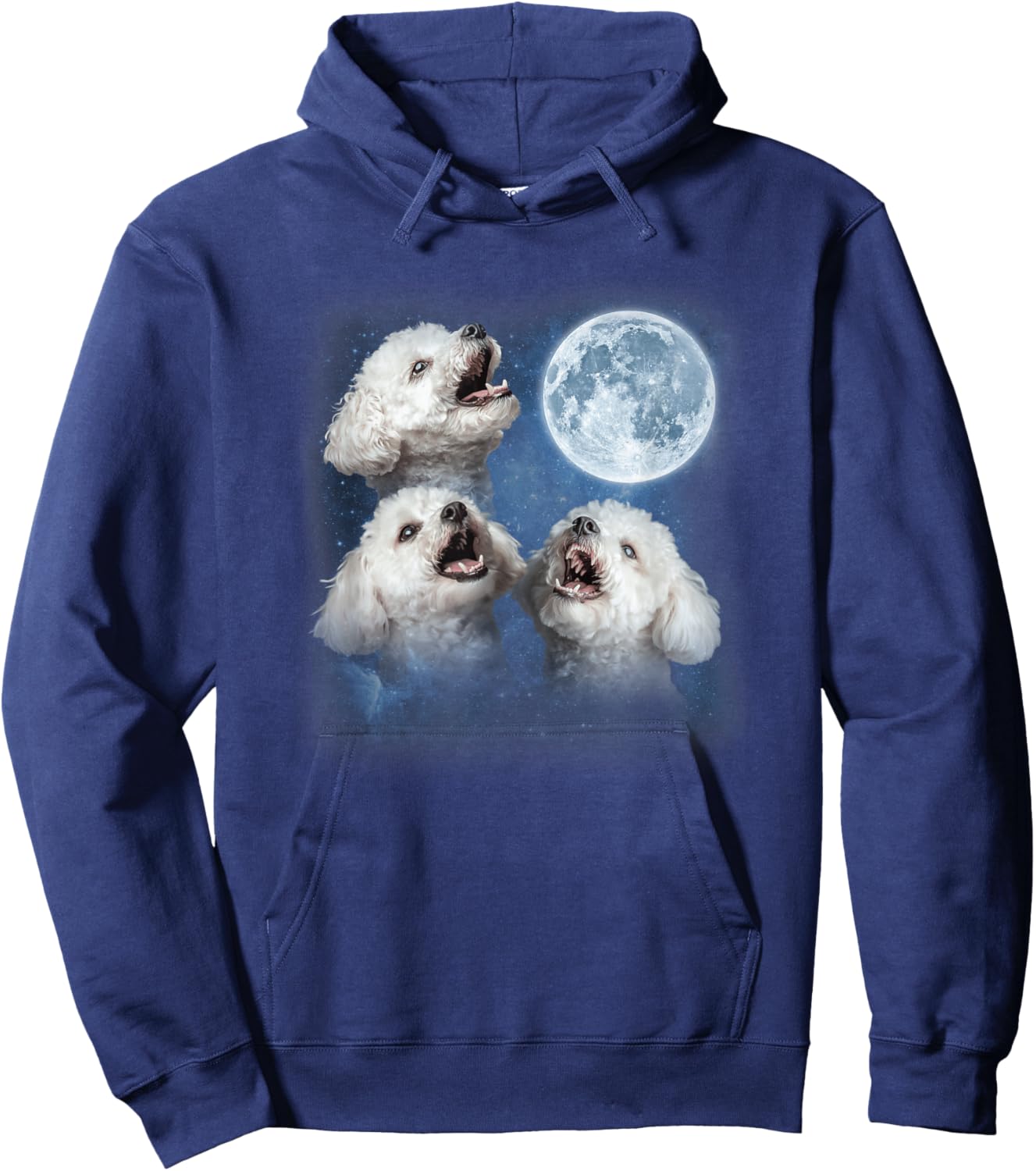 3 Bichon Frise Dogs Howling at the Moon Animal Lover Hoodie - Hoodie | Navy