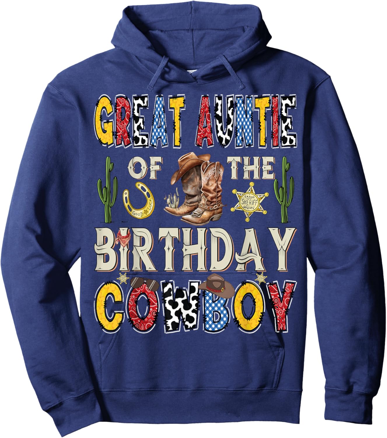 Great Auntie Of The Birthday CowBoy Rodeo Auntie Western Hoodie - Hoodie | Navy