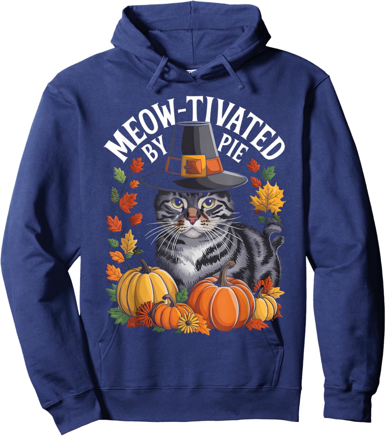 Thanksgiving Pilgrim Cat Lover Meow-tivated Hoodie - Hoodie | Navy