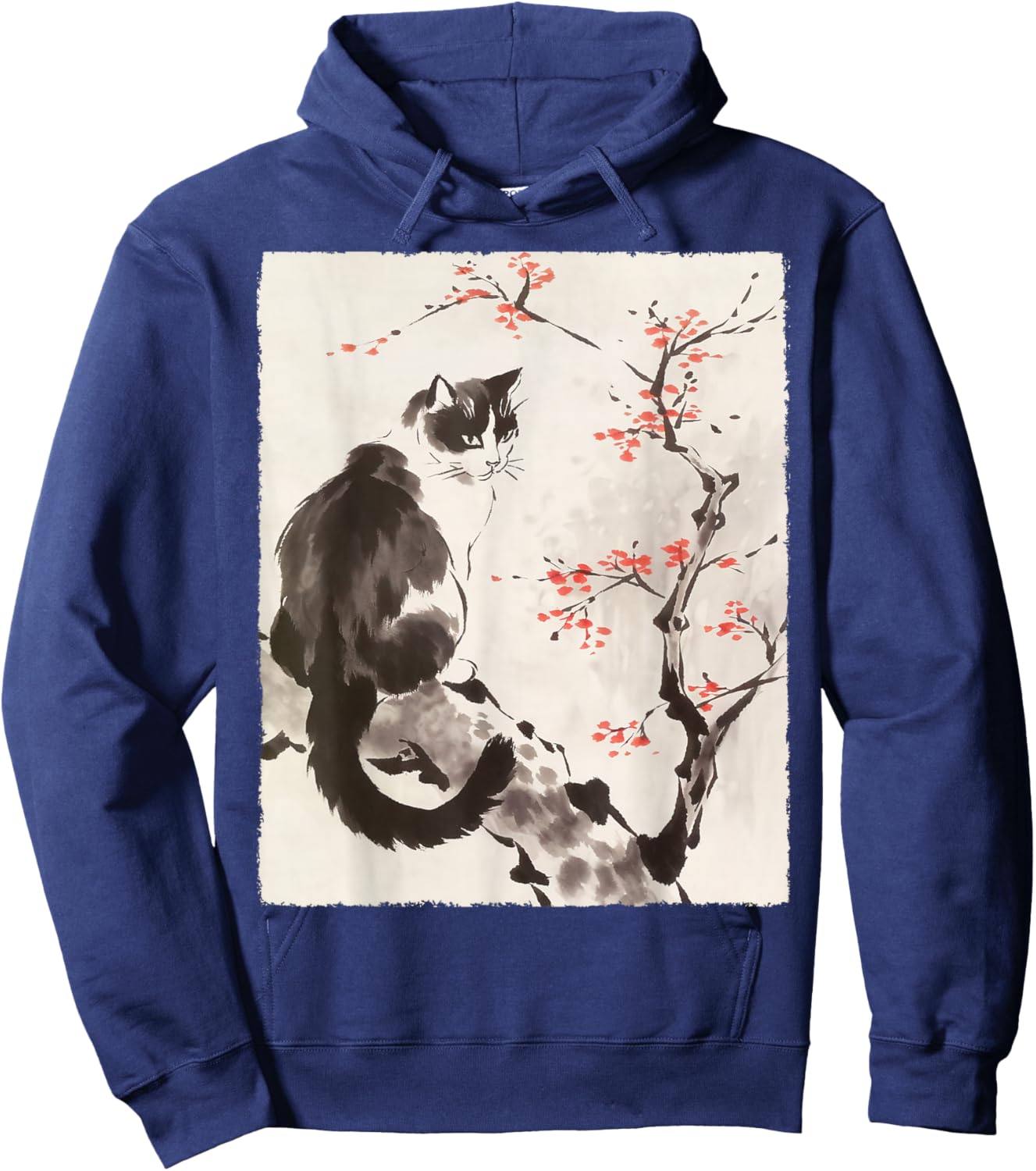 Cat Japanese Art Sakura Cherry Blossom Gifts Women Hoodie - Hoodie | Navy