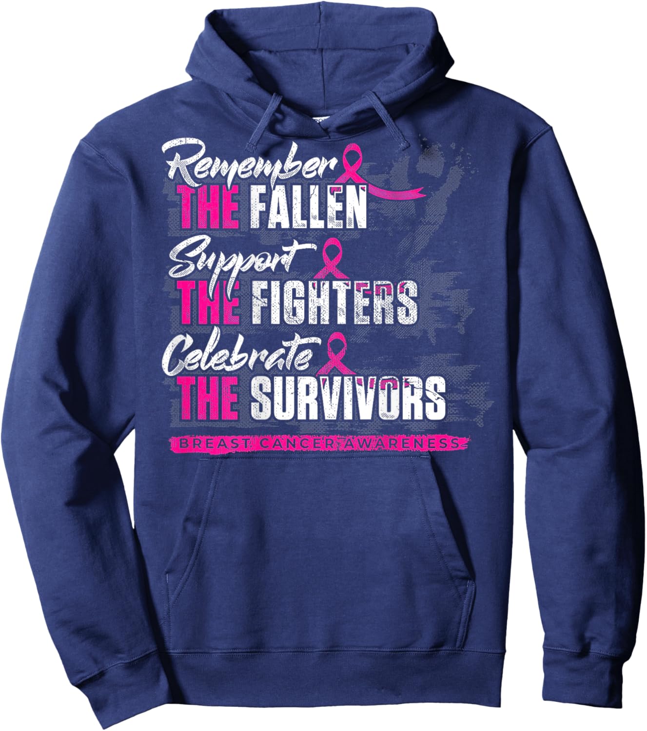 Remember The Fallen Support The Fighters Breast Cancer -back Hoodie - Hoodie | Navy