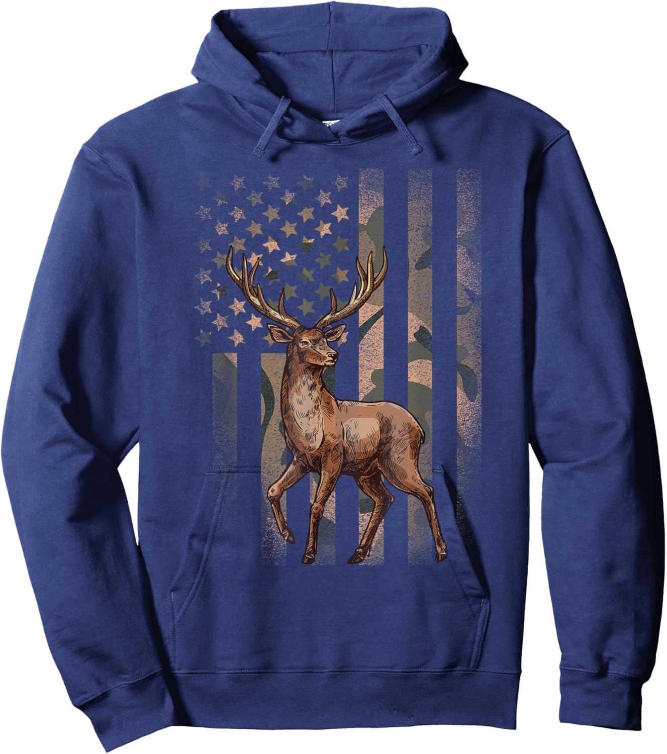 American Flag Camouflage Outdoor Moose Vintage Men Women Hoodie - Hoodie | Navy