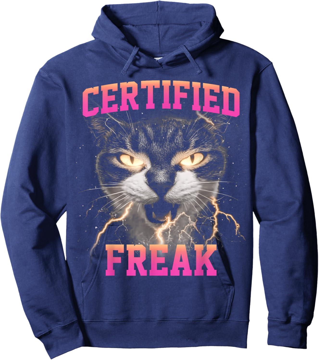 Funny Cat Meme Certified Freak Eat Cement Cursed Hoodie - Hoodie | Navy