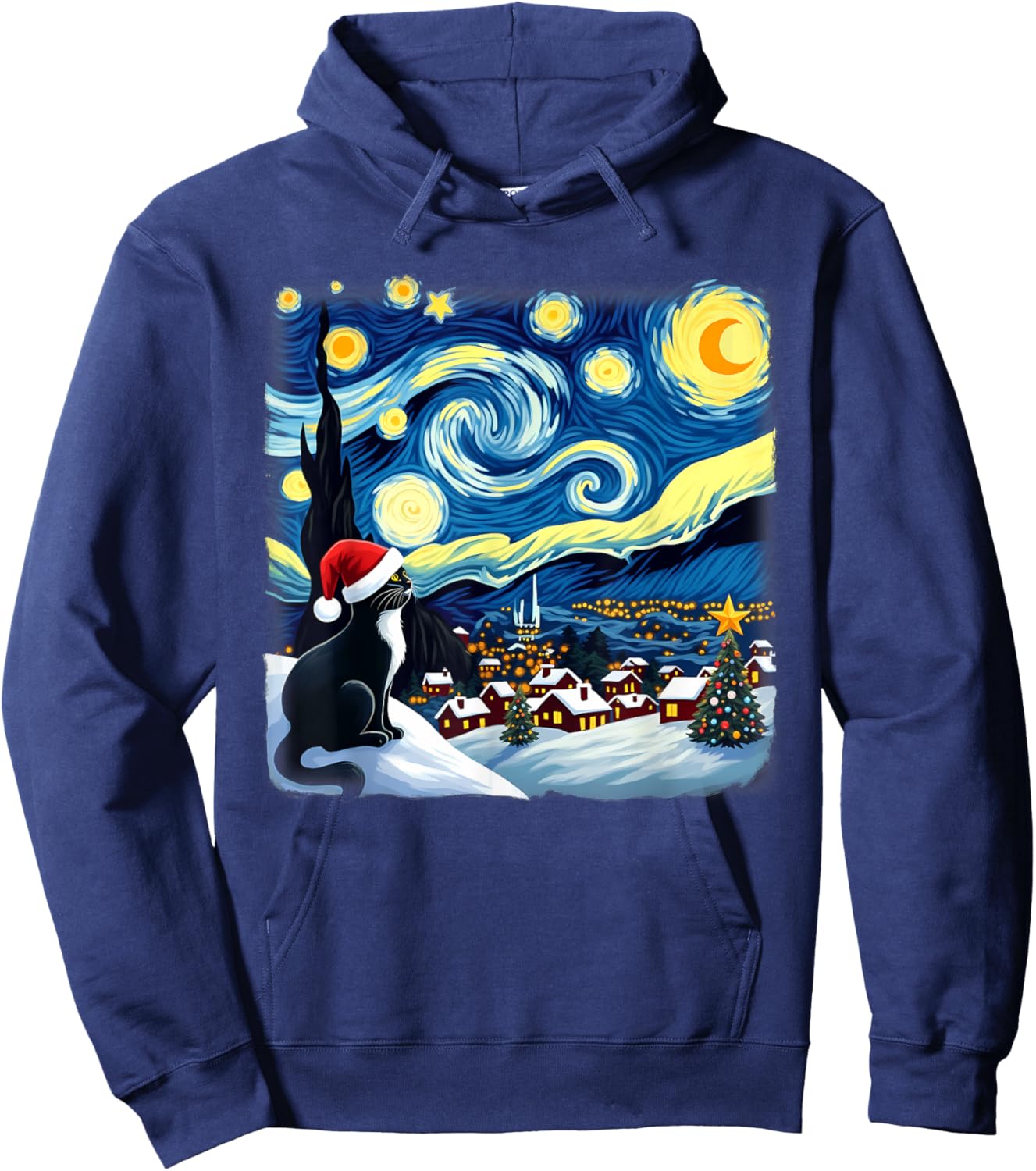 Christmas Tuxedo Cat Starry Night Men Women Kids Hoodie - Hoodie | Navy