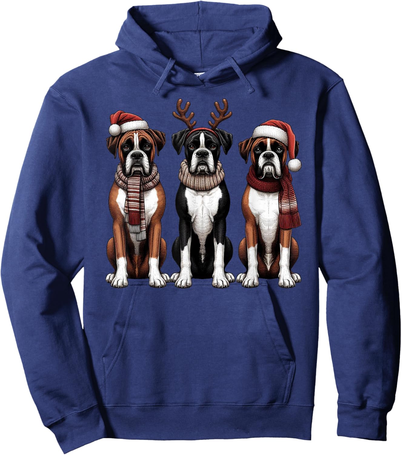 Santa Reindeer Boxer Christmas Boxer Dog Lover Pajama Hoodie - Hoodie | Navy