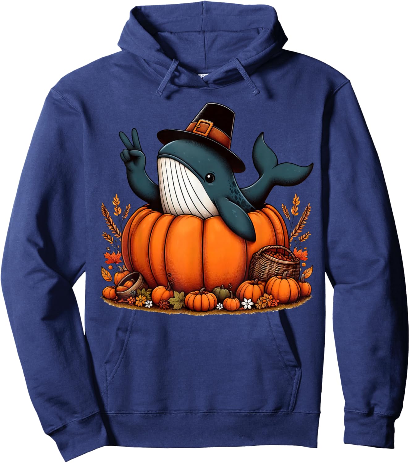 Autumn Pumpkin Fall Whale Thanksgiving Kids Hoodie - Hoodie | Navy