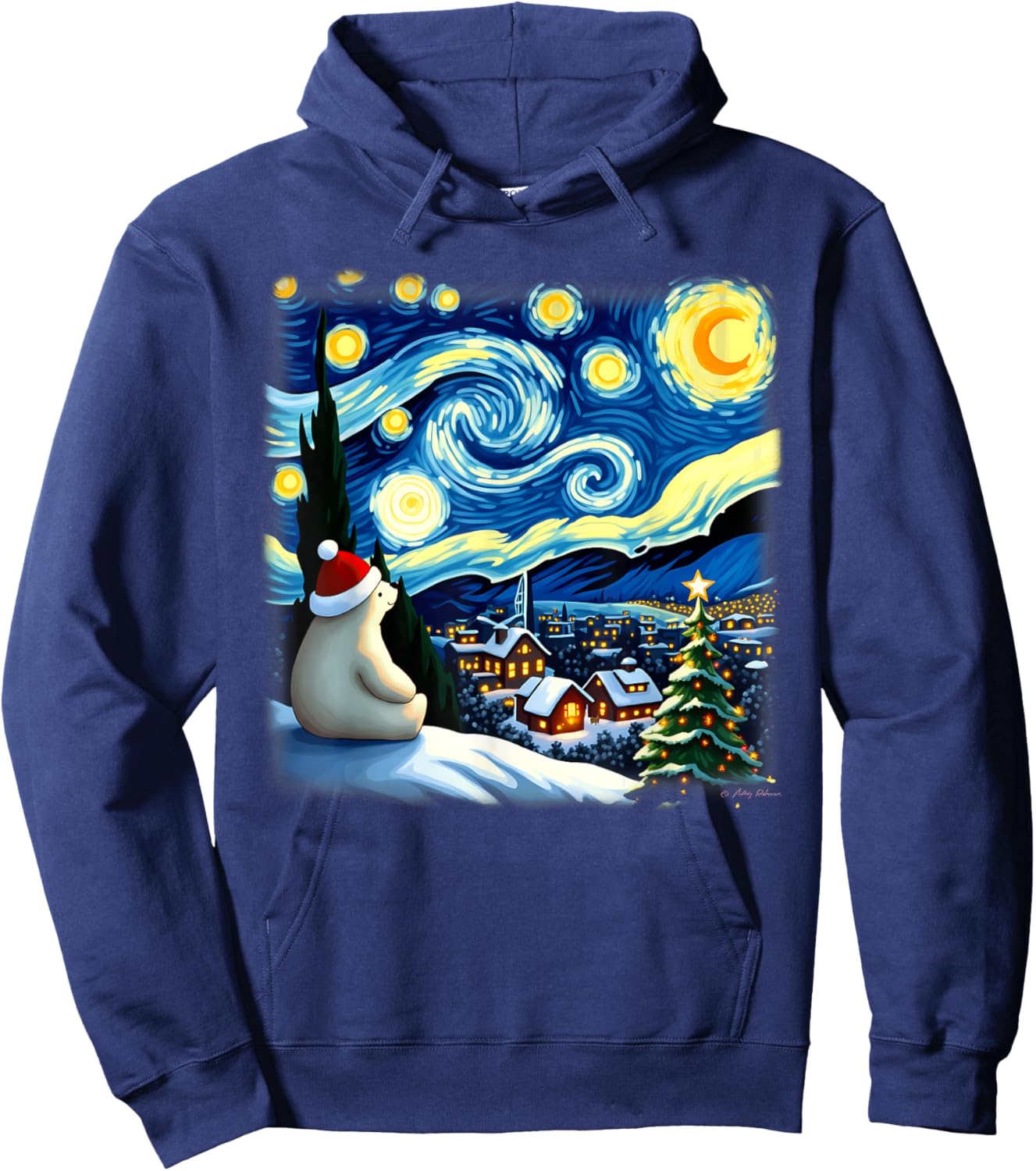 Christmas Polar Bear Starry Night Hoodie - Hoodie | Navy