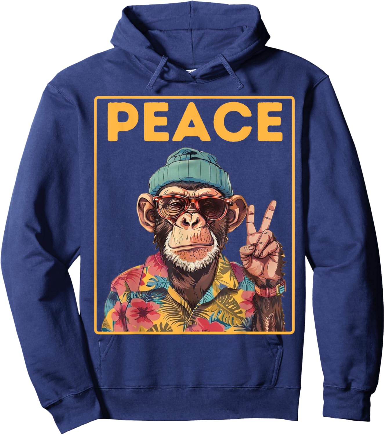 Cool Peace Monkey Vintage Hippie Chimp in Sunglasses Hoodie - Hoodie | Navy