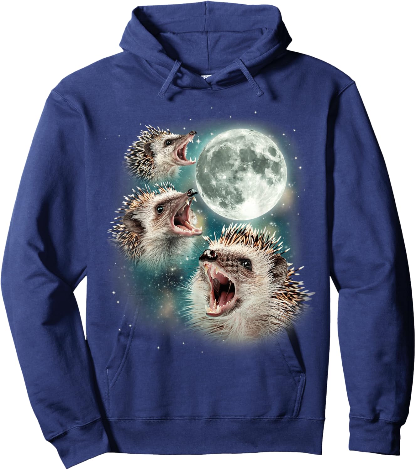 Three Hedgehog Moon | 3 Hedgies Funny Weird Cursed Meme Hoodie - Hoodie | Navy