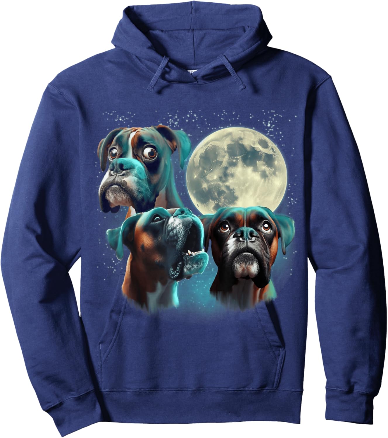 Funny 3 Dog Moon Brown Boxer, Full Moon Stars Weird Odd Meme Men Women Kids Hoodie - Hoodie | Navy