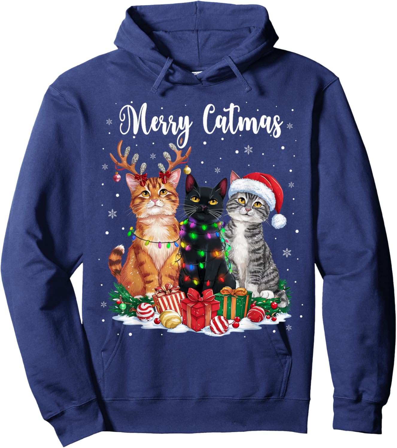 Merry Catmats Reindeer Pajama Christmas Cat Lover Cat Owner Hoodie - Hoodie | Navy