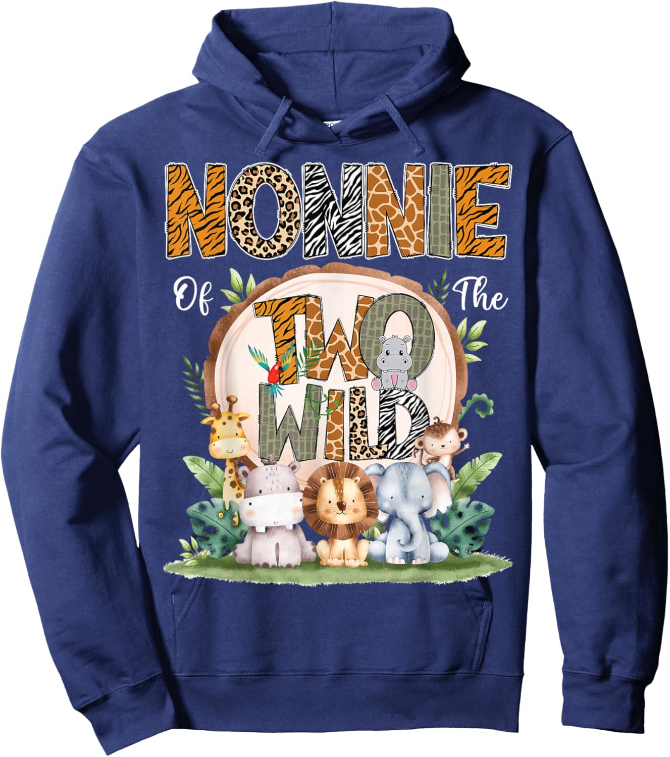 Nonnie Of The Two Wild Animal Safari 2Nd Birthday Party Hoodie - Hoodie | Navy