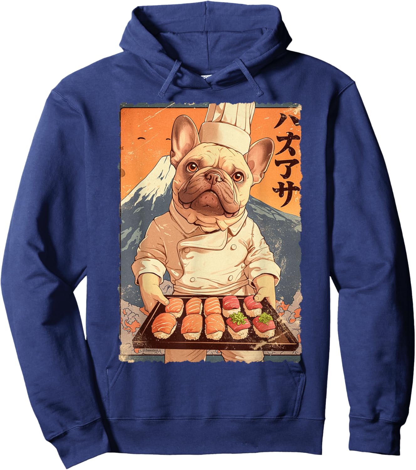 Cute Japanese Food Anime Art French Bulldog Sushi Chef Otaku Women Kids Hoodie - Hoodie | Navy