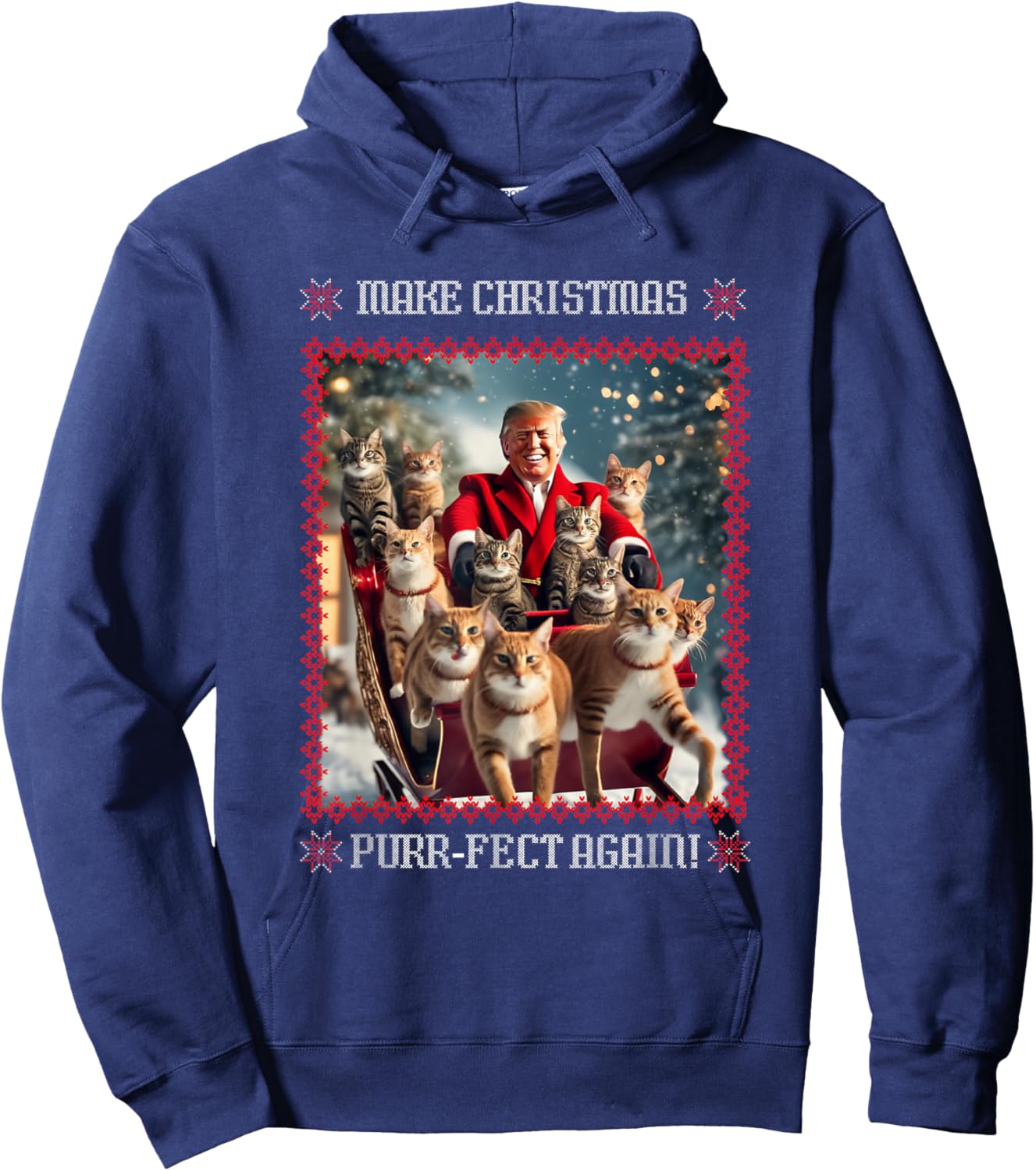 Make Christmas Purr-fect Again Funny Trump Christmas Hoodie - Hoodie | Navy