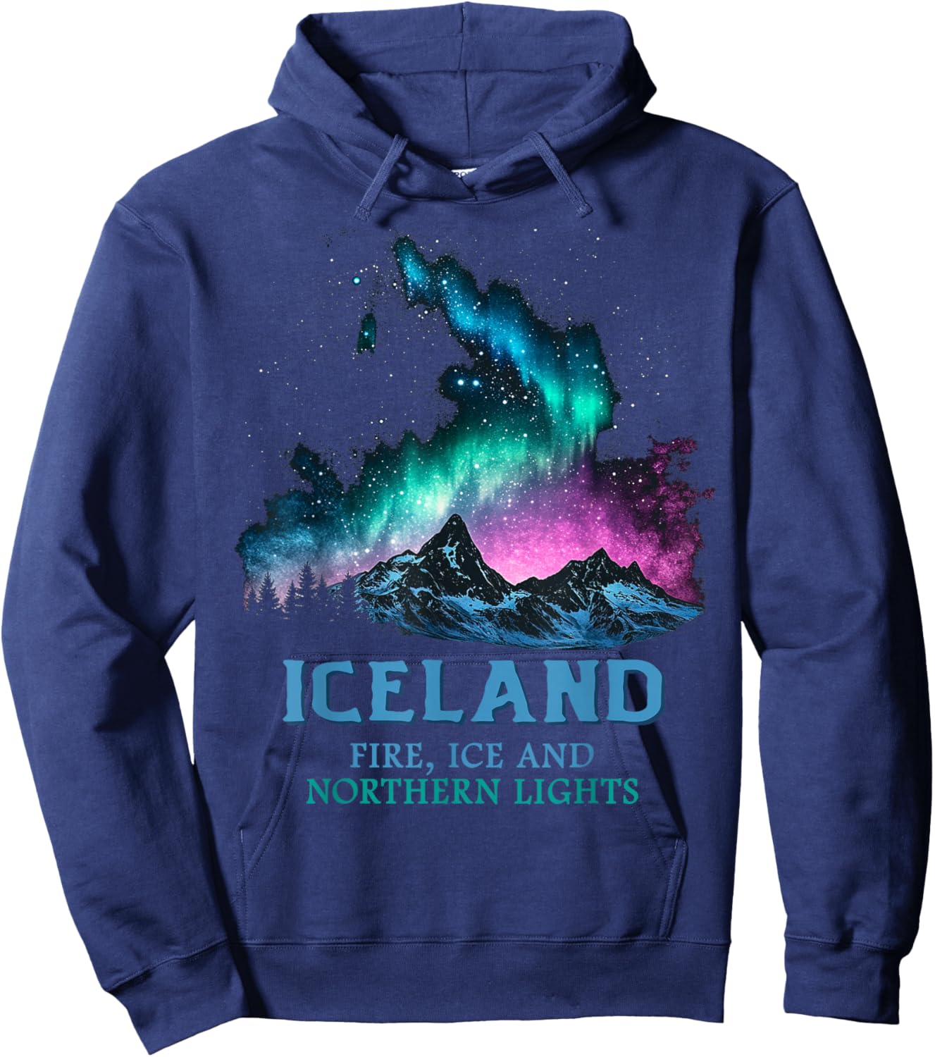 Iceland - Fire Ice Northern Lights Aurora Borealis Hoodie - Hoodie | Navy