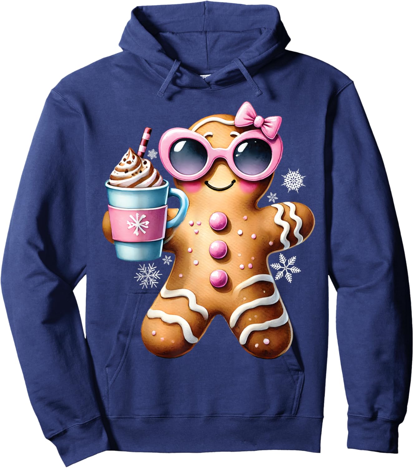 Gingerbread Drinking Hot Chocolate Bougie Women Christmas Hoodie - Hoodie | Navy