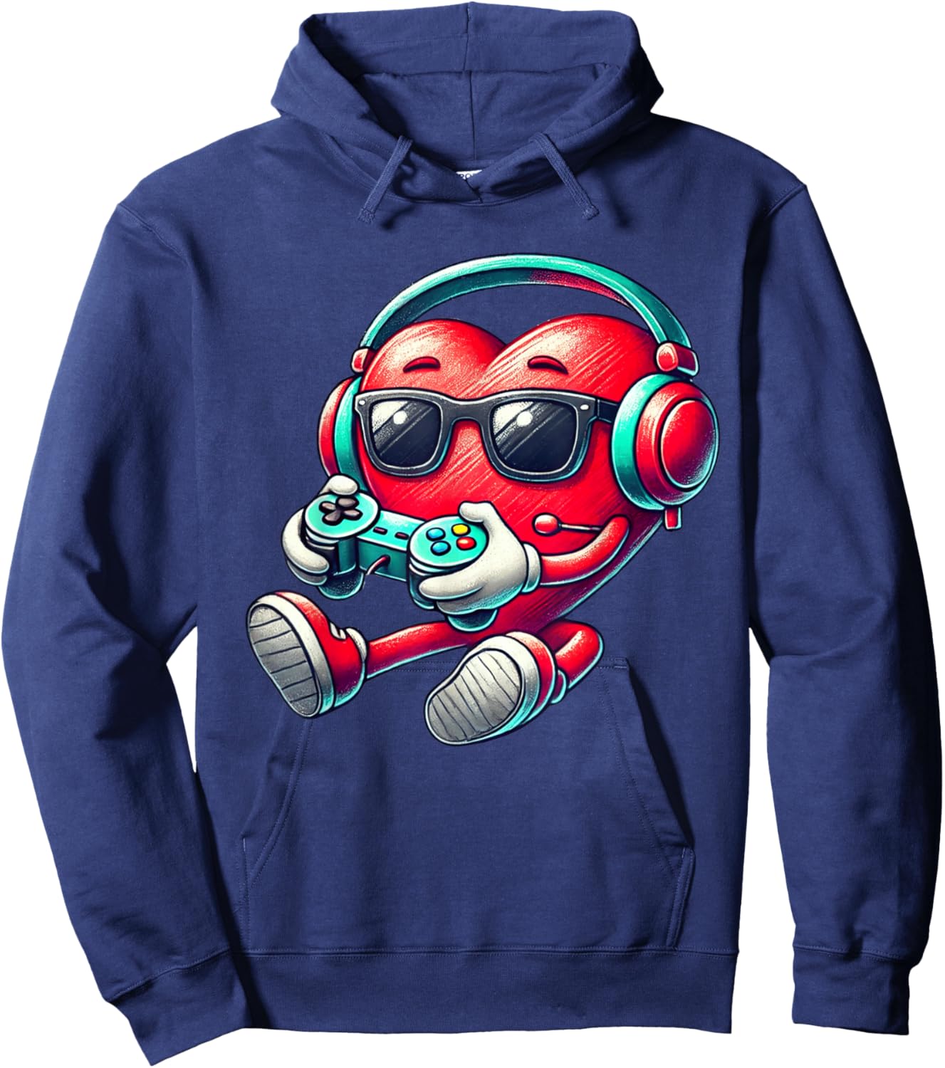 Valentines Day Heart Gamer Video Gaming Boys Men Kids Hoodie - Hoodie | Navy