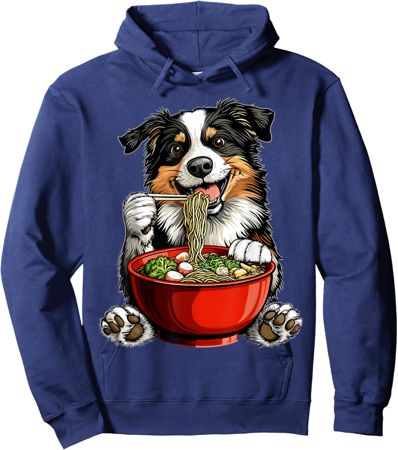 Border Collie Dog Eating Ramen Bowl Japanese Noodles Hoodie - Hoodie | Navy
