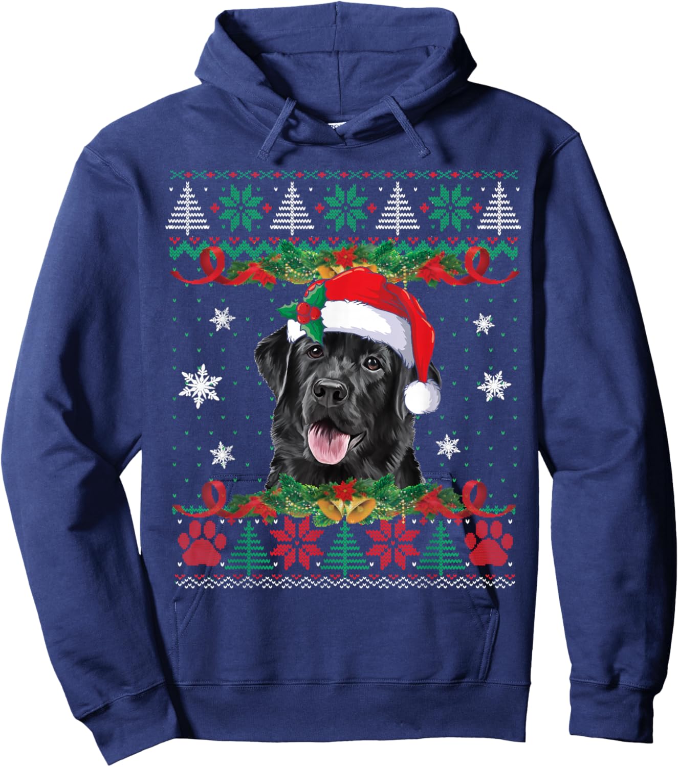 Black Lab Labrador Christmas Santa Hat Dog Ugly Sweater Hoodie - Hoodie | Navy