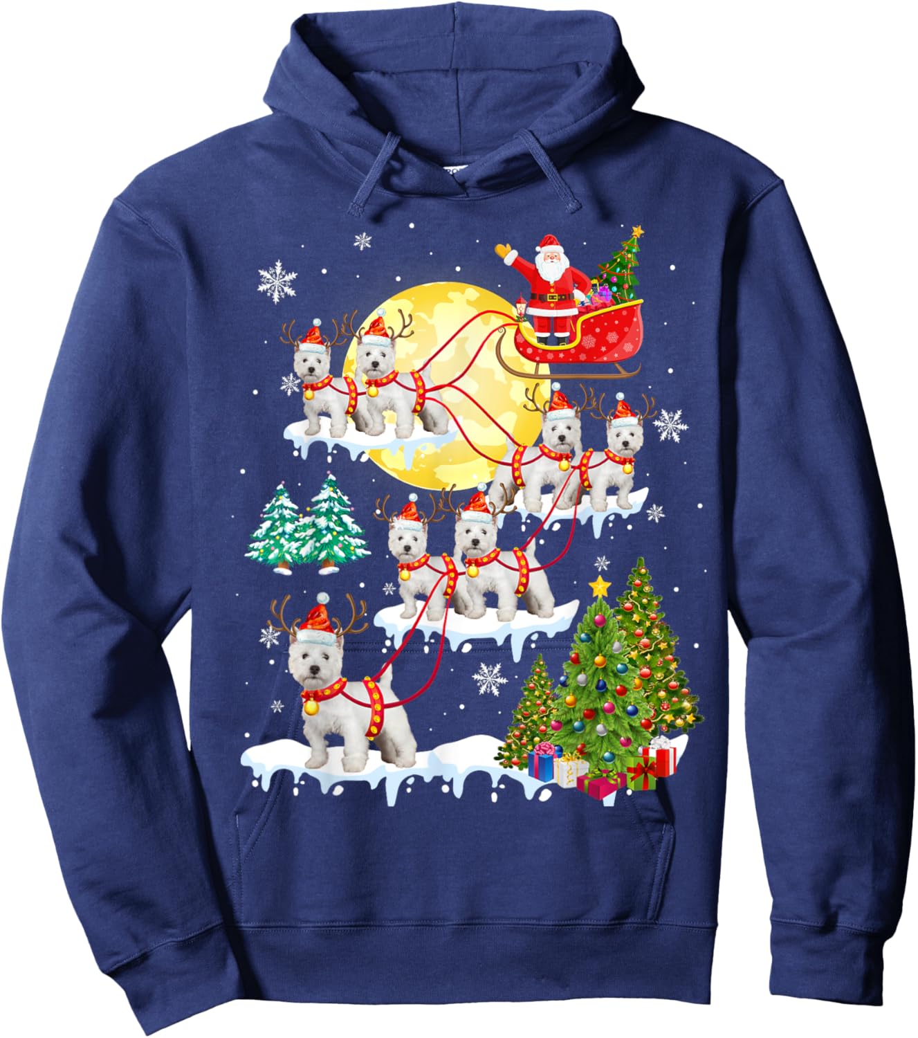 Funny Westie Christmas Tree Westie Santa Hat Lights Xmas Hoodie - Hoodie | Navy