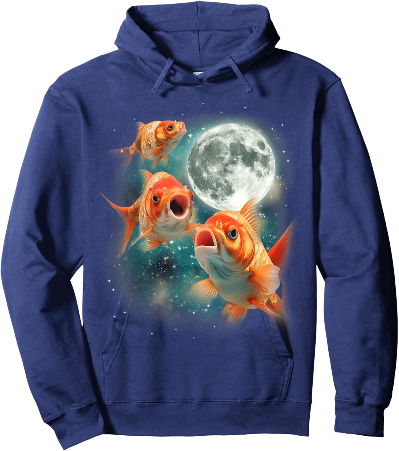 Three Goldfish Moon | 3 Fish Moon Unique Goldfish Parody Hoodie - Hoodie | Navy