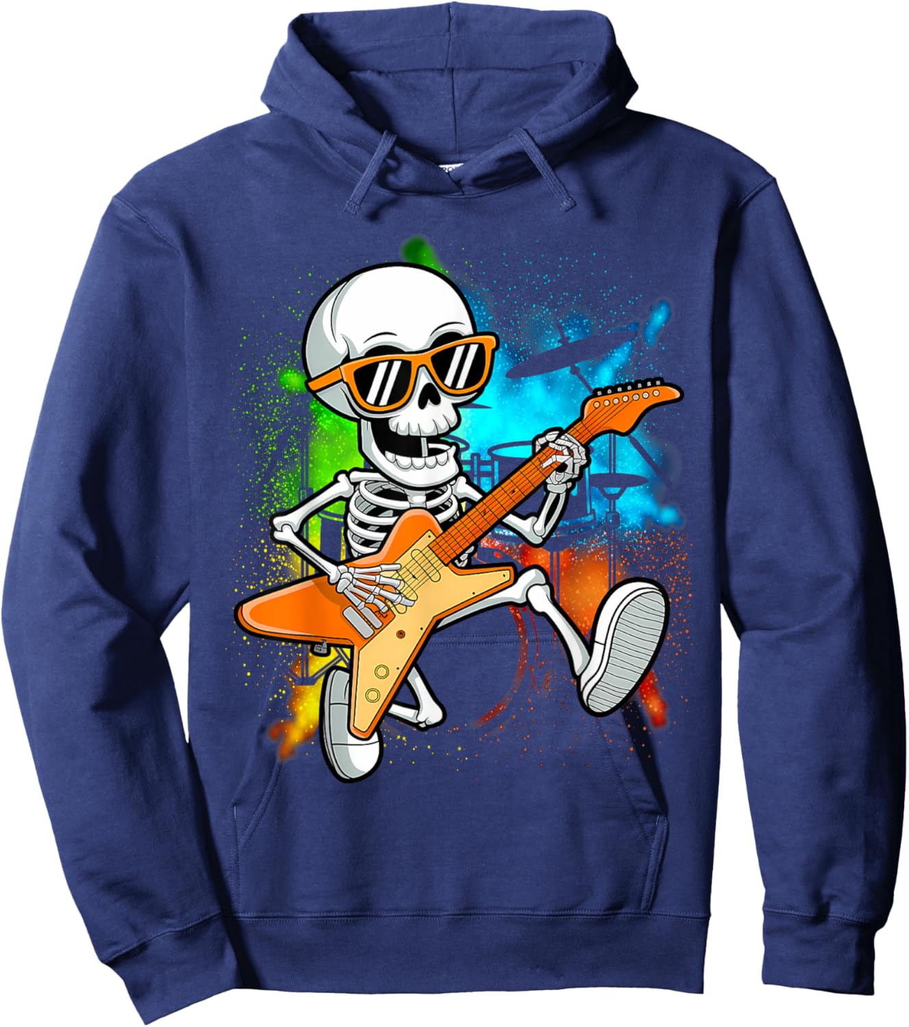 Skeleton Playing Guitar Rock & Roll Boys Kids Hoodie - Hoodie | Navy