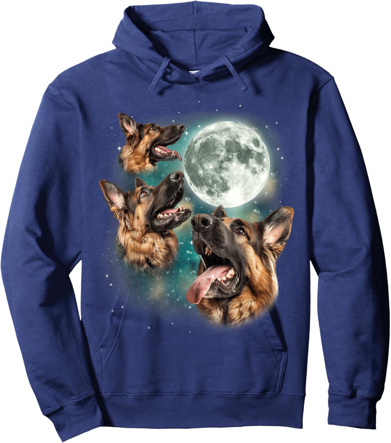 Three German Shepherd Moon | Funny Howling Dogs Canine Meme Hoodie - Hoodie | Navy