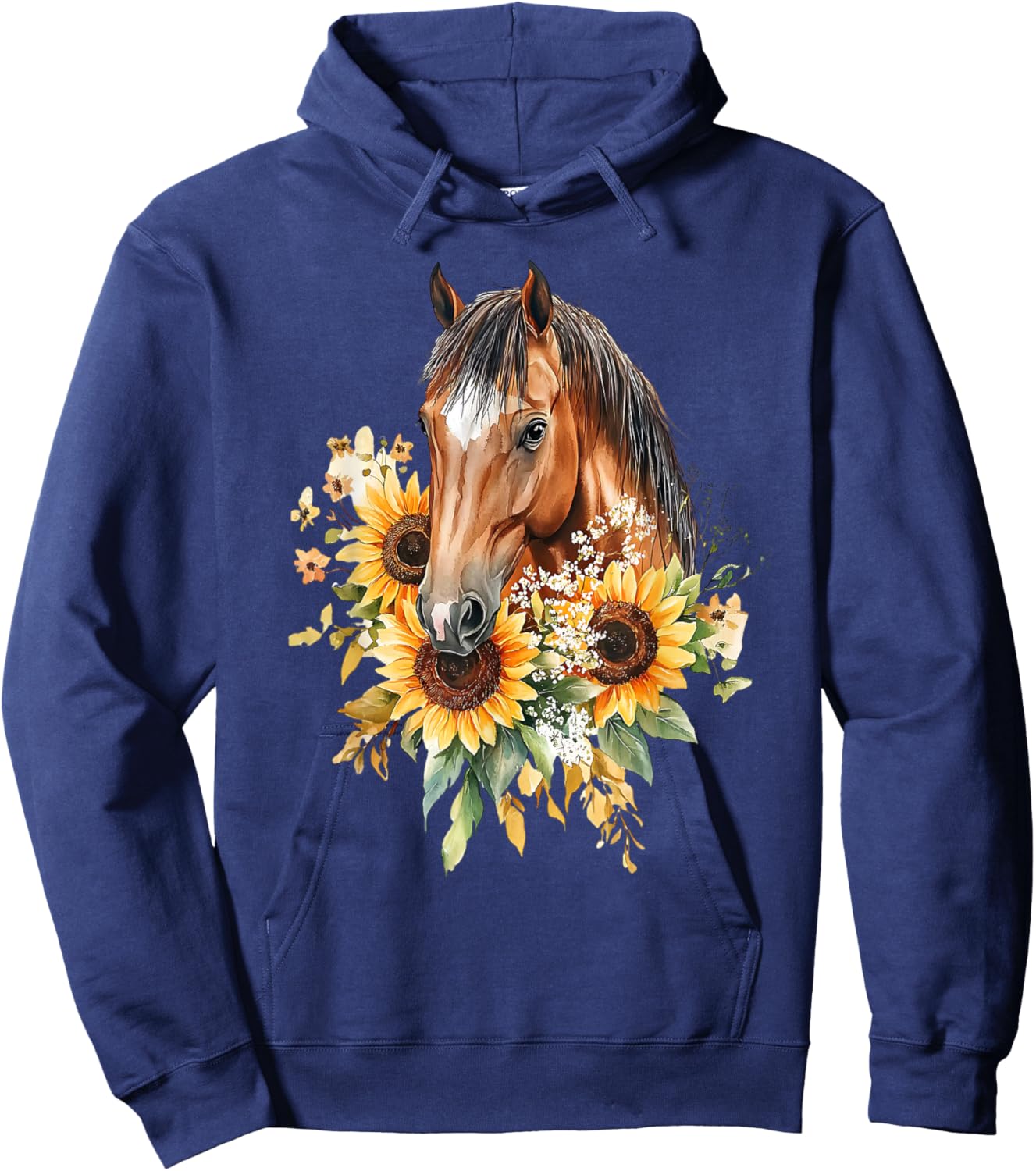 Charming: Horse and Sunflowers in Dreamy Hues Hoodie - Hoodie | Navy