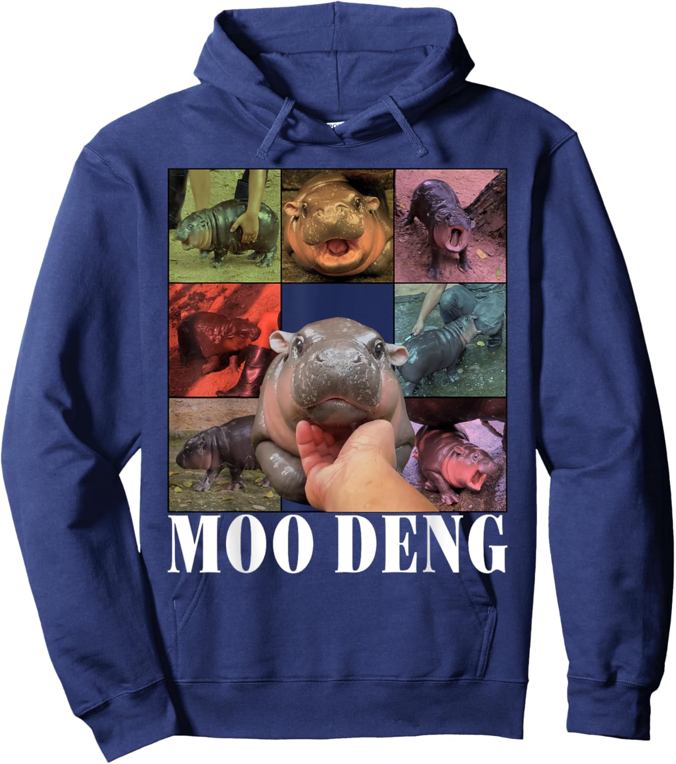 Funny Moo-Deng Baby Pygmy Hippo Cute Zoo For Family Hoodie - Hoodie | Navy