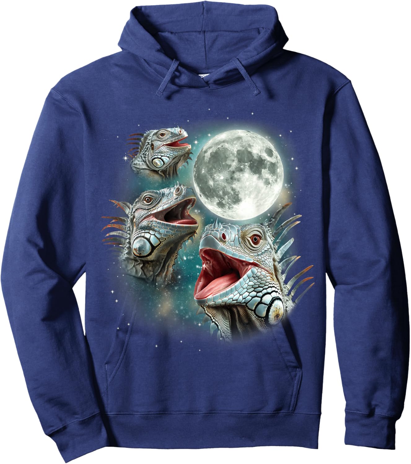 Three Iguana Moon | 3 Howling Reptiles Night Wildlife Iguana Hoodie - Hoodie | Navy