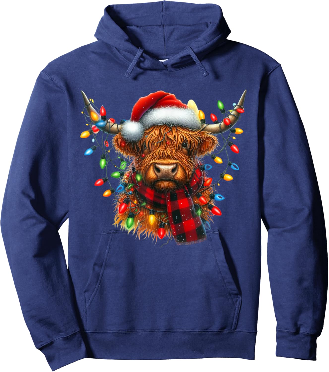 Scottish Highland Cow Santa Claus Hat Christmas Highland Cow Hoodie - Hoodie | Navy