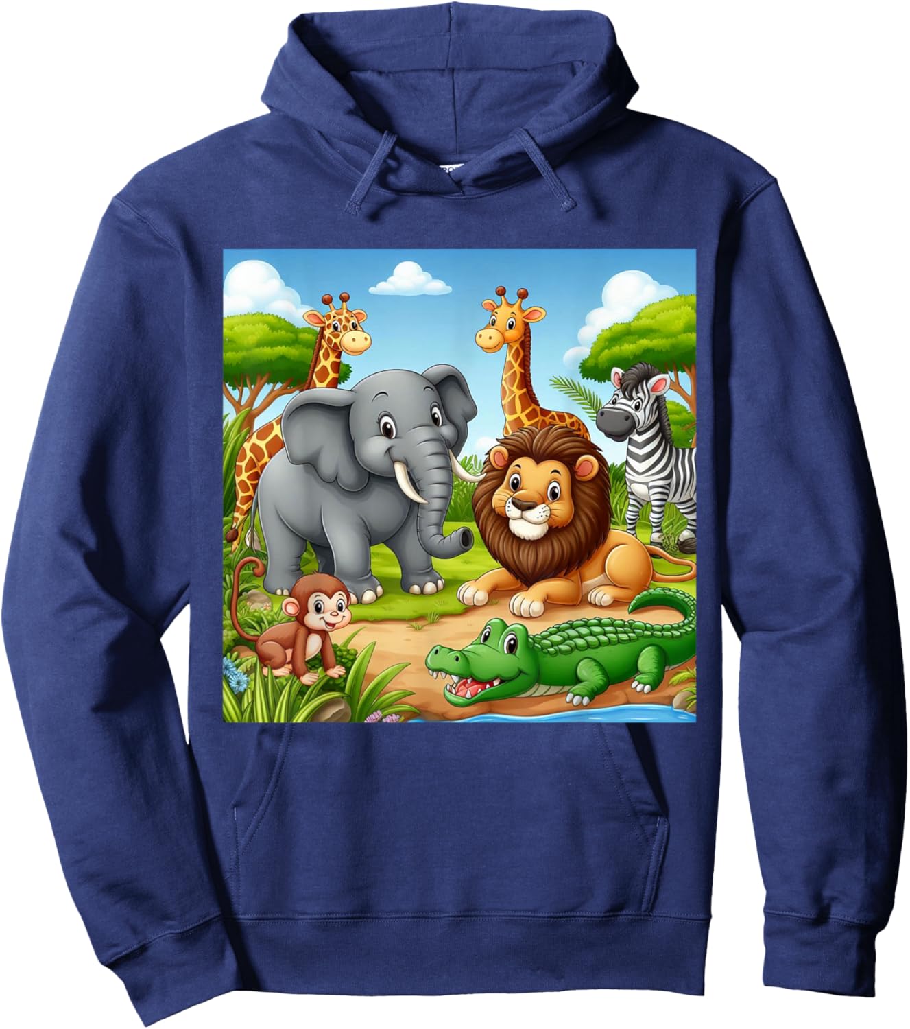 Cute Animals Cartoon Jungle Theme - Cool Funny Animal Art Hoodie - Hoodie | Navy