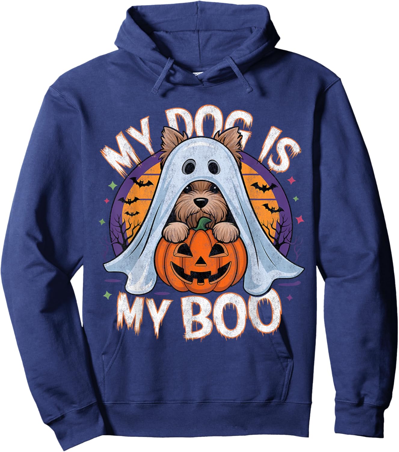 Halloween Dog Costume Vintage Ghost Yorkie My Dog Is My Boo Hoodie - Hoodie | Navy