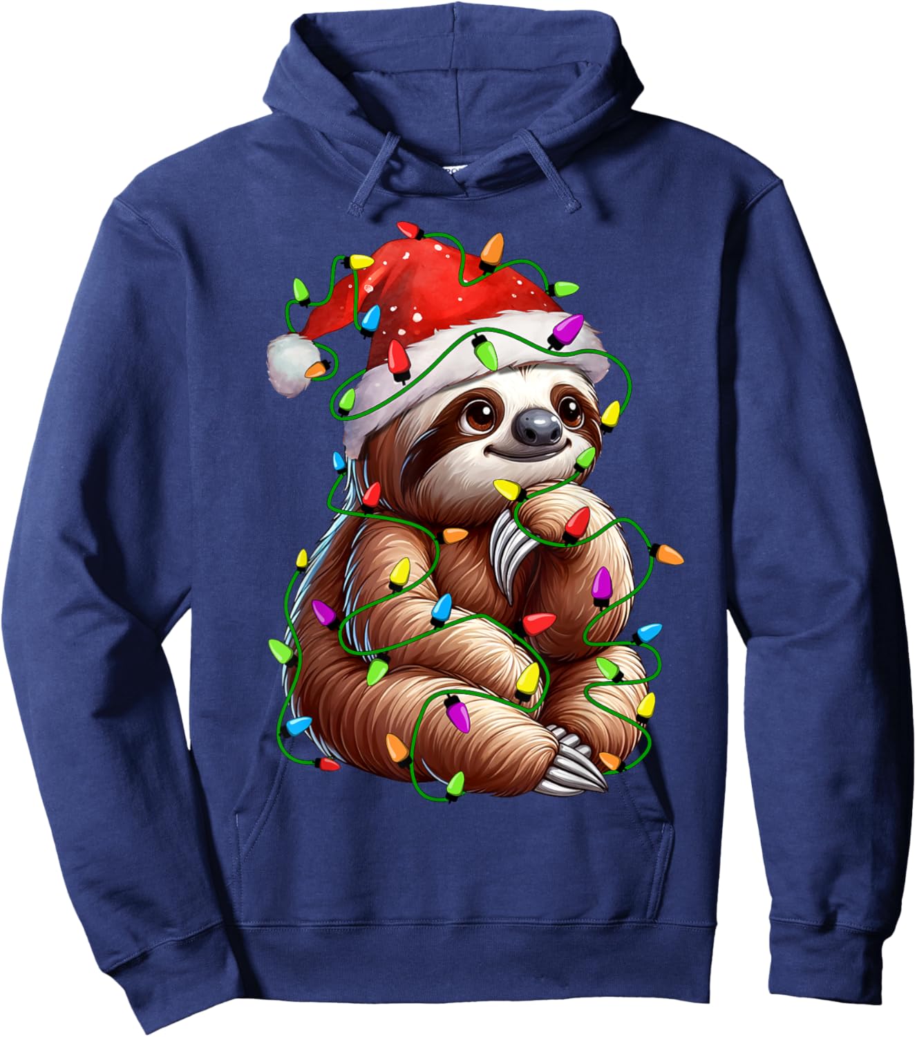 Sloth Santa Christmas Tree Lighting Xmas Funny Hoodie - Hoodie | Navy