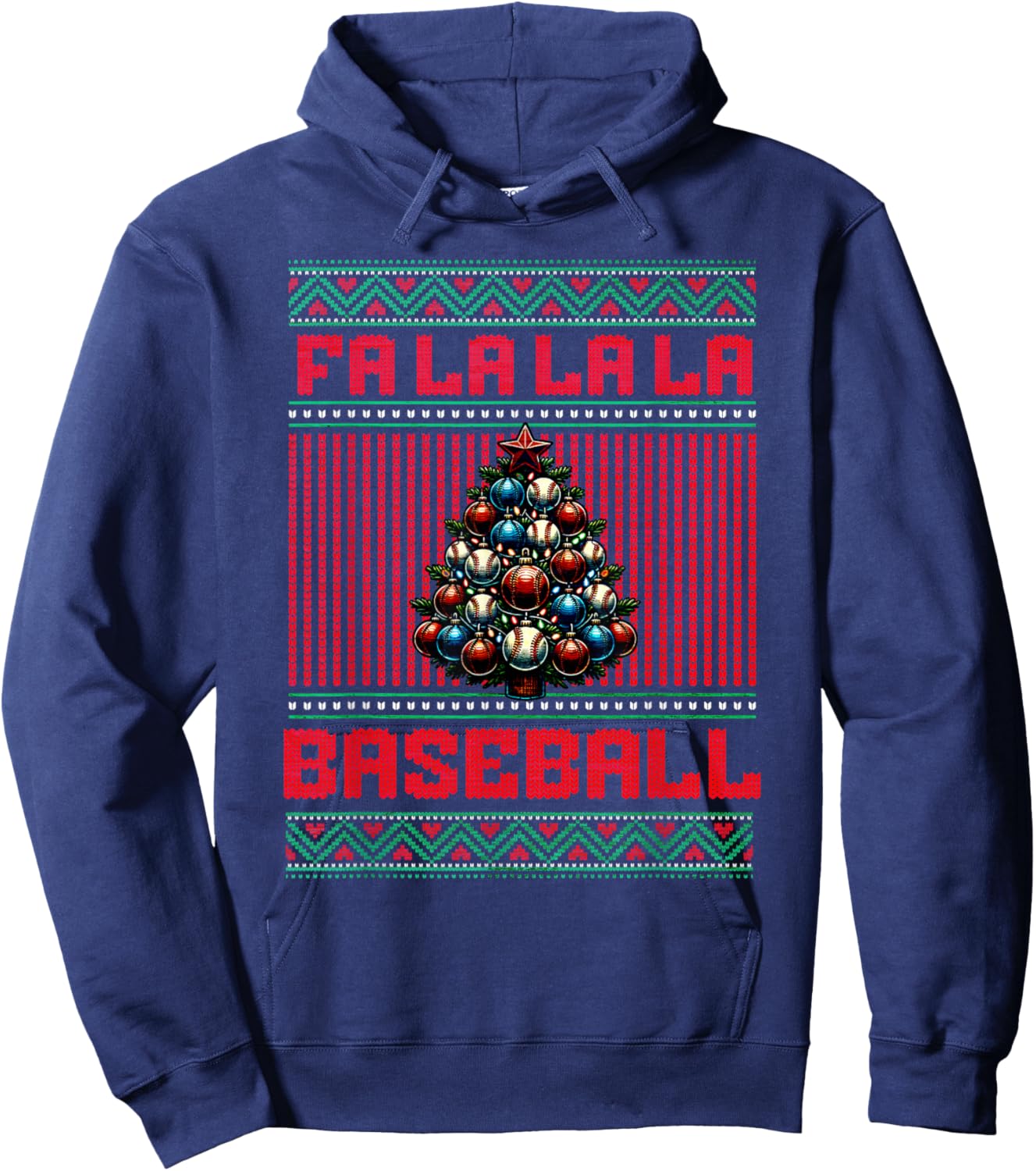 Christmas Tree Baseball Ugly Sweater Themed Holiday Graphic Hoodie - Hoodie | Navy
