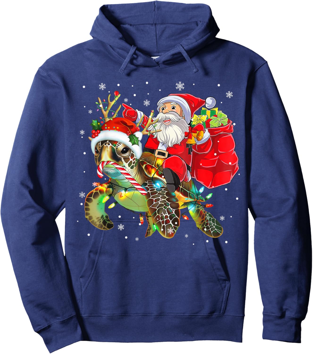 Funny Turtle Christmas Santa Riding Sea Turtle Xmas 2025 Hoodie - Hoodie | Navy