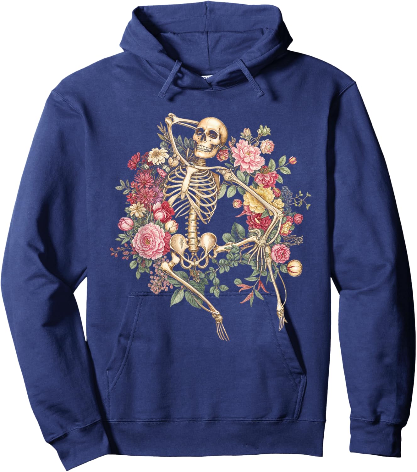 Floral Skeleton Vintage Goth Halloween Costume Hoodie - Hoodie | Navy