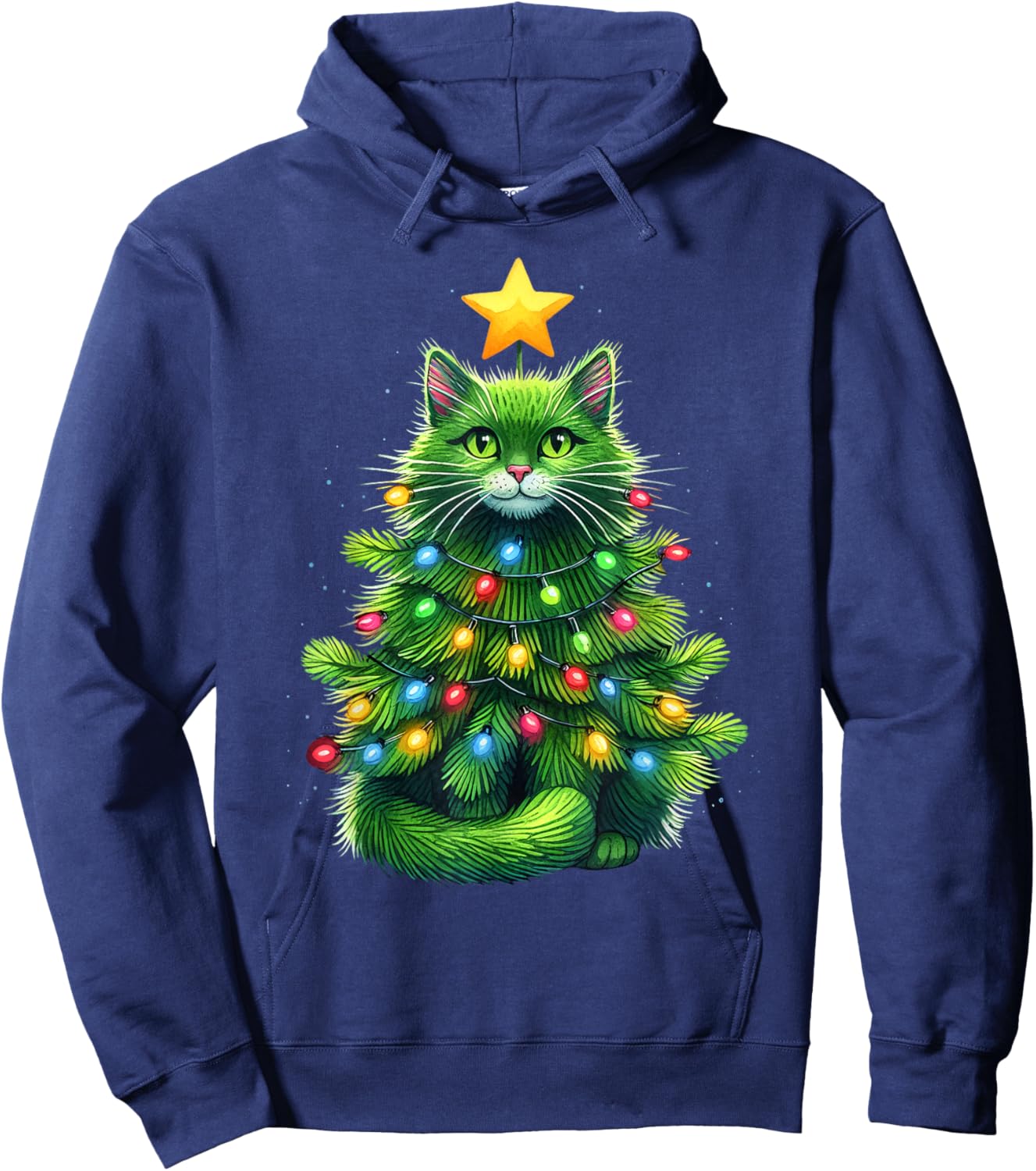 Merry Christmas With This Funny Christmas Tree Cat Xmas Hoodie - Hoodie | Navy