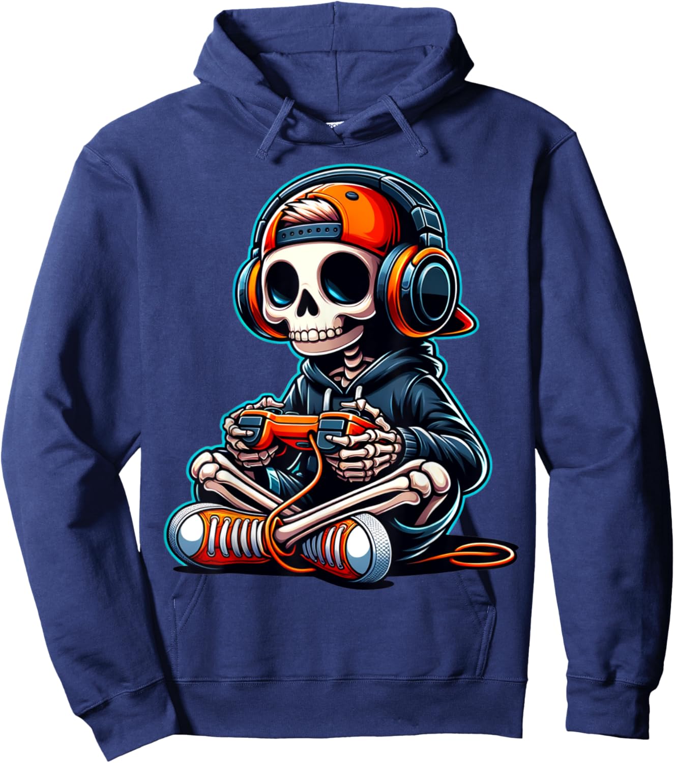 Funny Skeleton Playing Video Game Halloween Shirt Boys Gamer Hoodie - Hoodie | Navy
