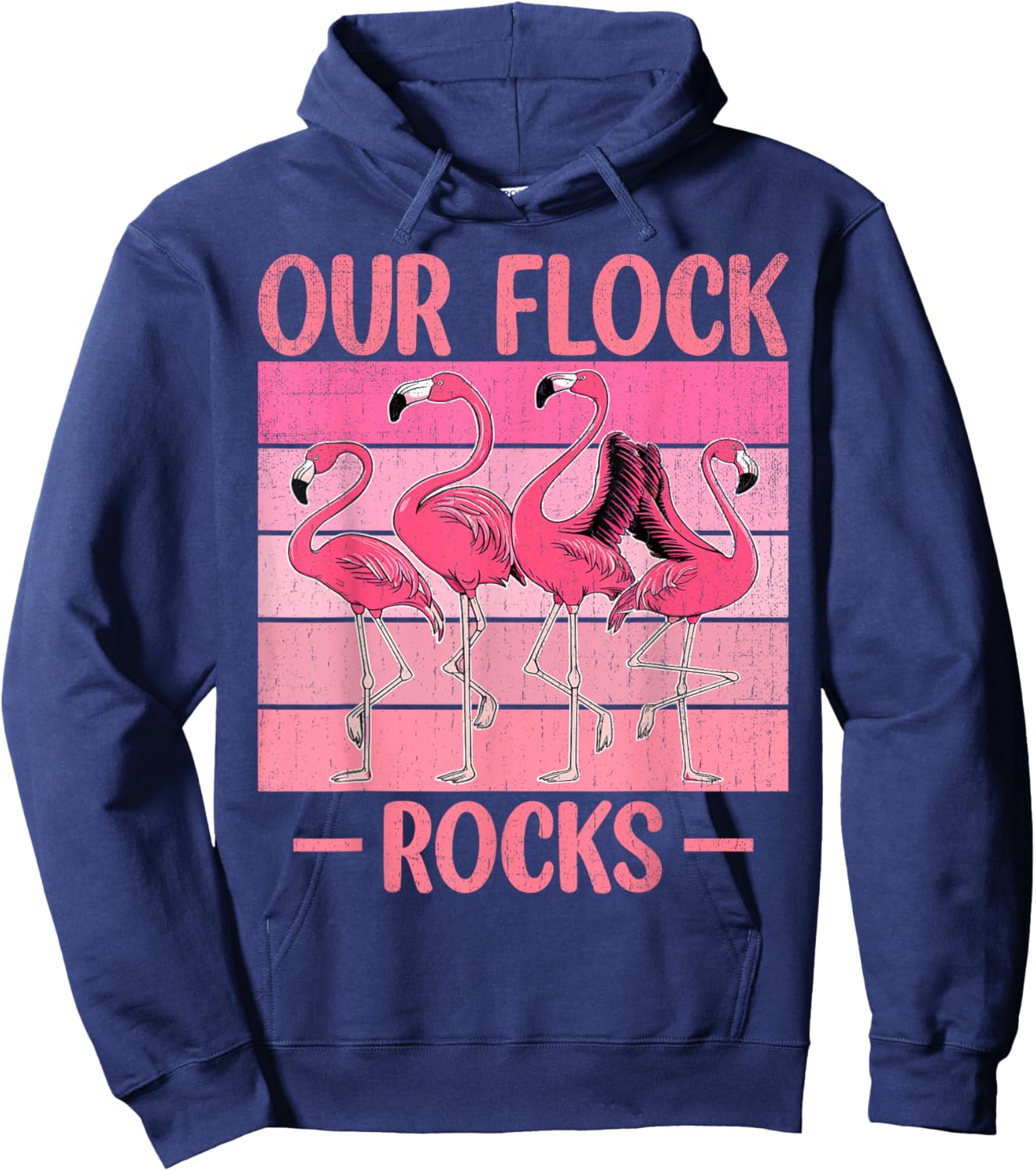 Our Flock Rocks Flamingos Lover Family Vacation Group Hoodie - Hoodie | Navy