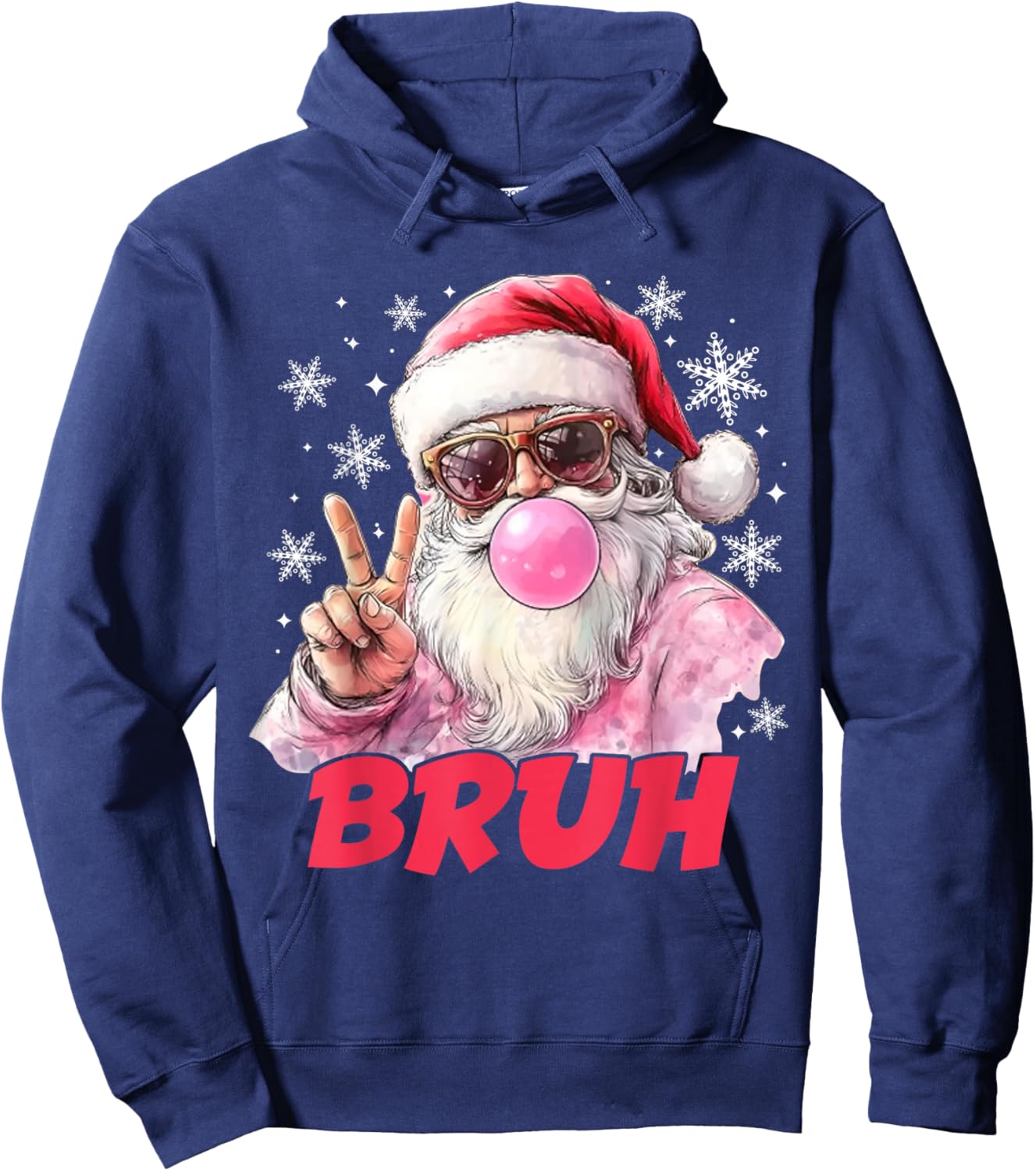 Bruh Christmas Vintage Santa Peace Sign Teen Meme Boys Kids Hoodie - Hoodie | Navy