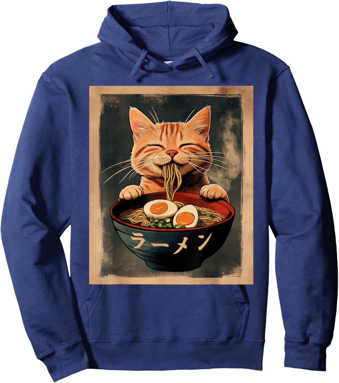 Funny Ginger Cat Ramen Japanese Kawaii Anime Hoodie - Hoodie | Navy