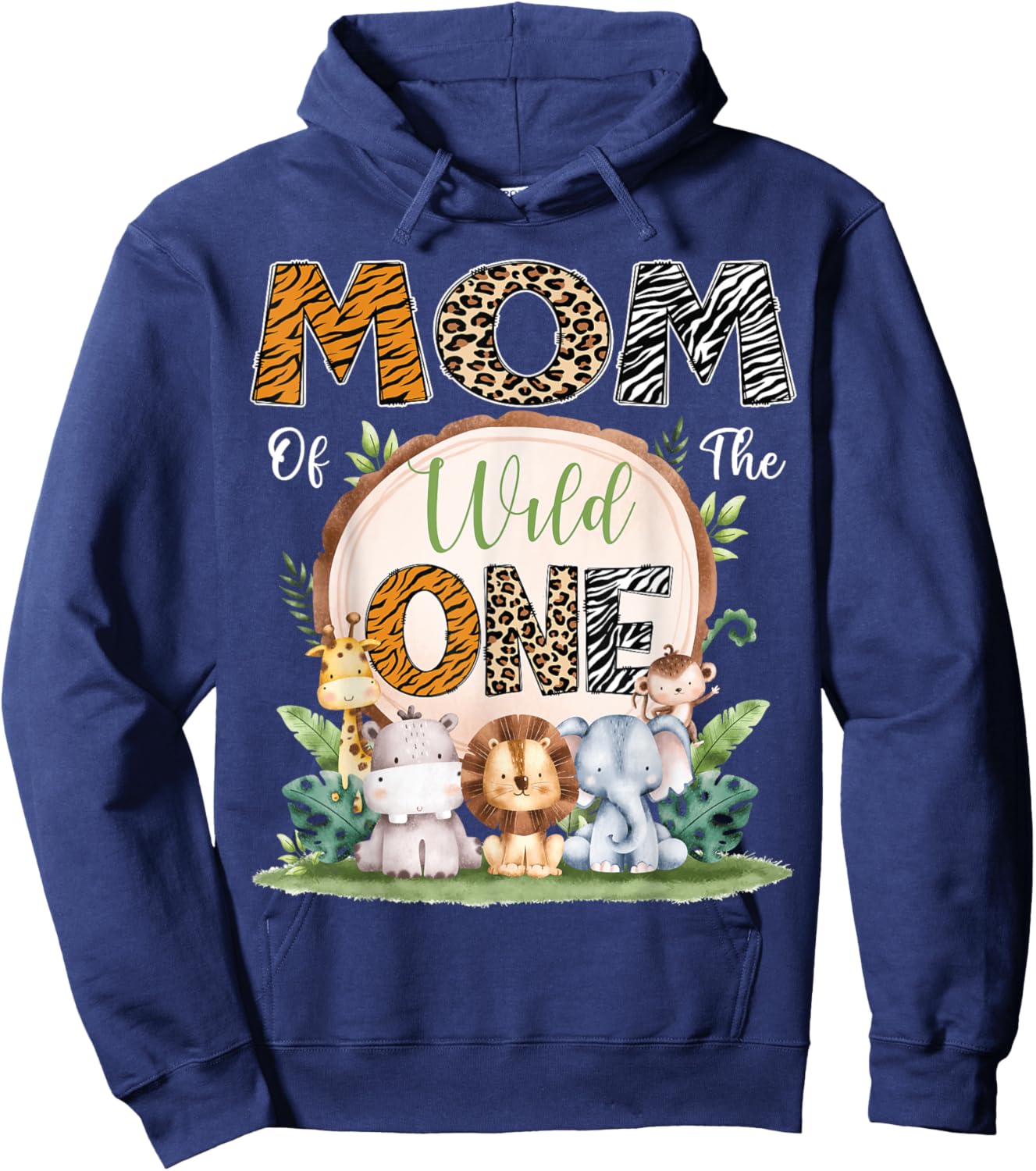 Mom Of The Wild One First Birthday Safari Woodland Hoodie - Hoodie | Navy