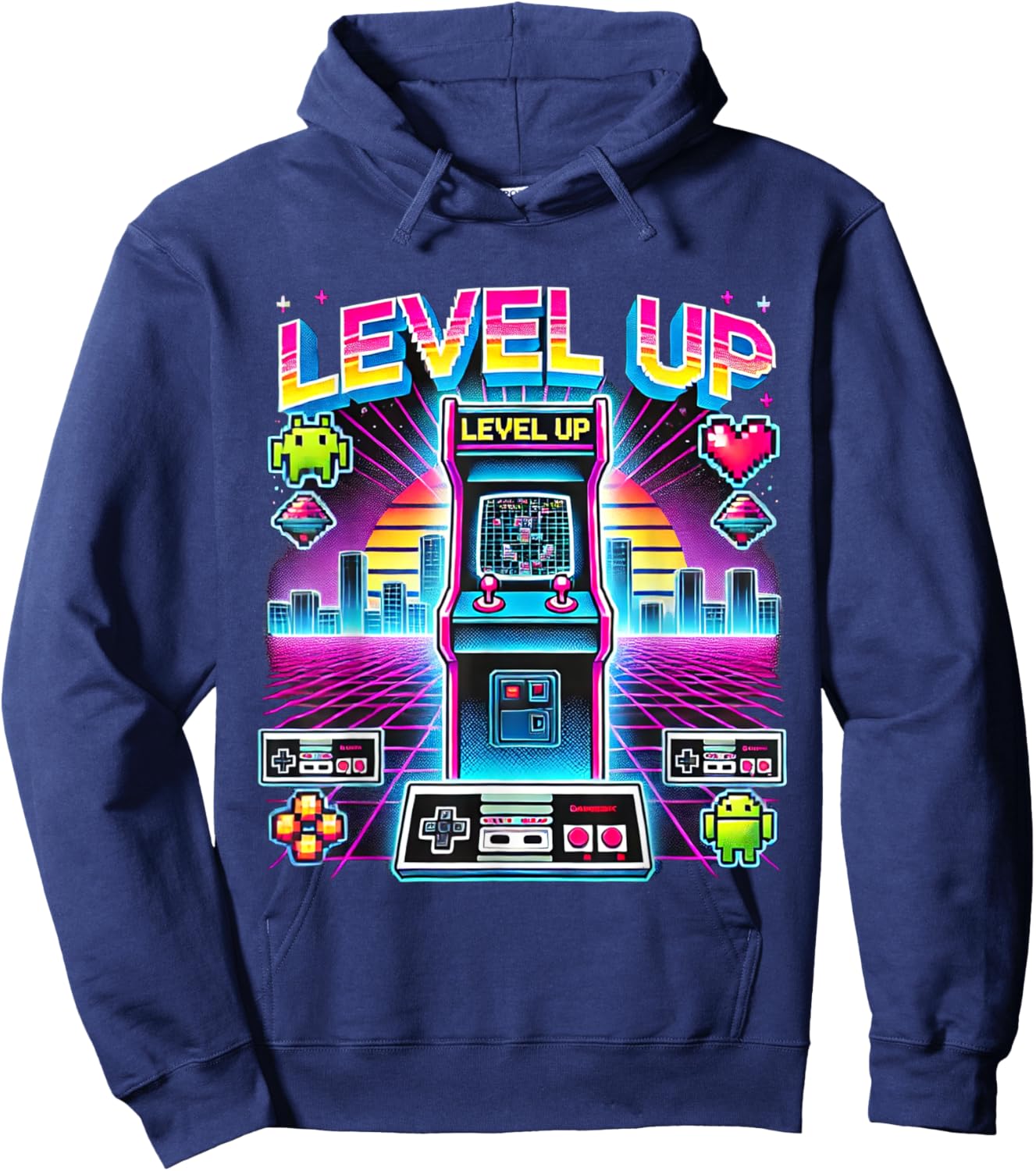 Level-Up for Gamers Nostalgic Retro Arcade Hoodie - Hoodie | Navy